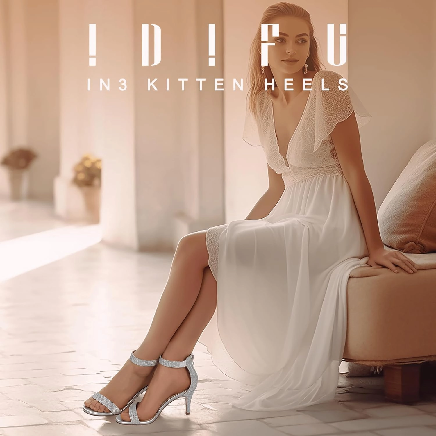 IDIFU Women's 3 Inch Kitten Heels - Dressy Open Toe Heels Ankle Strap Heeled Sandals for Bride Wedding Bridal Shoes On Evening Prom