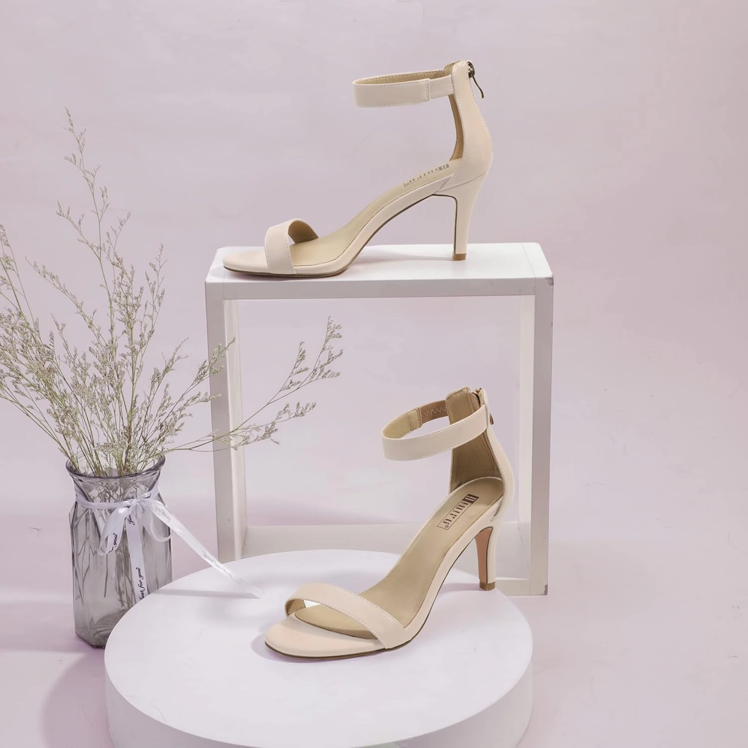 IDIFU Women's 3 Inch Kitten Heels - Dressy Open Toe Heels Ankle Strap Heeled Sandals for Bride Wedding Bridal Shoes On Evening Prom