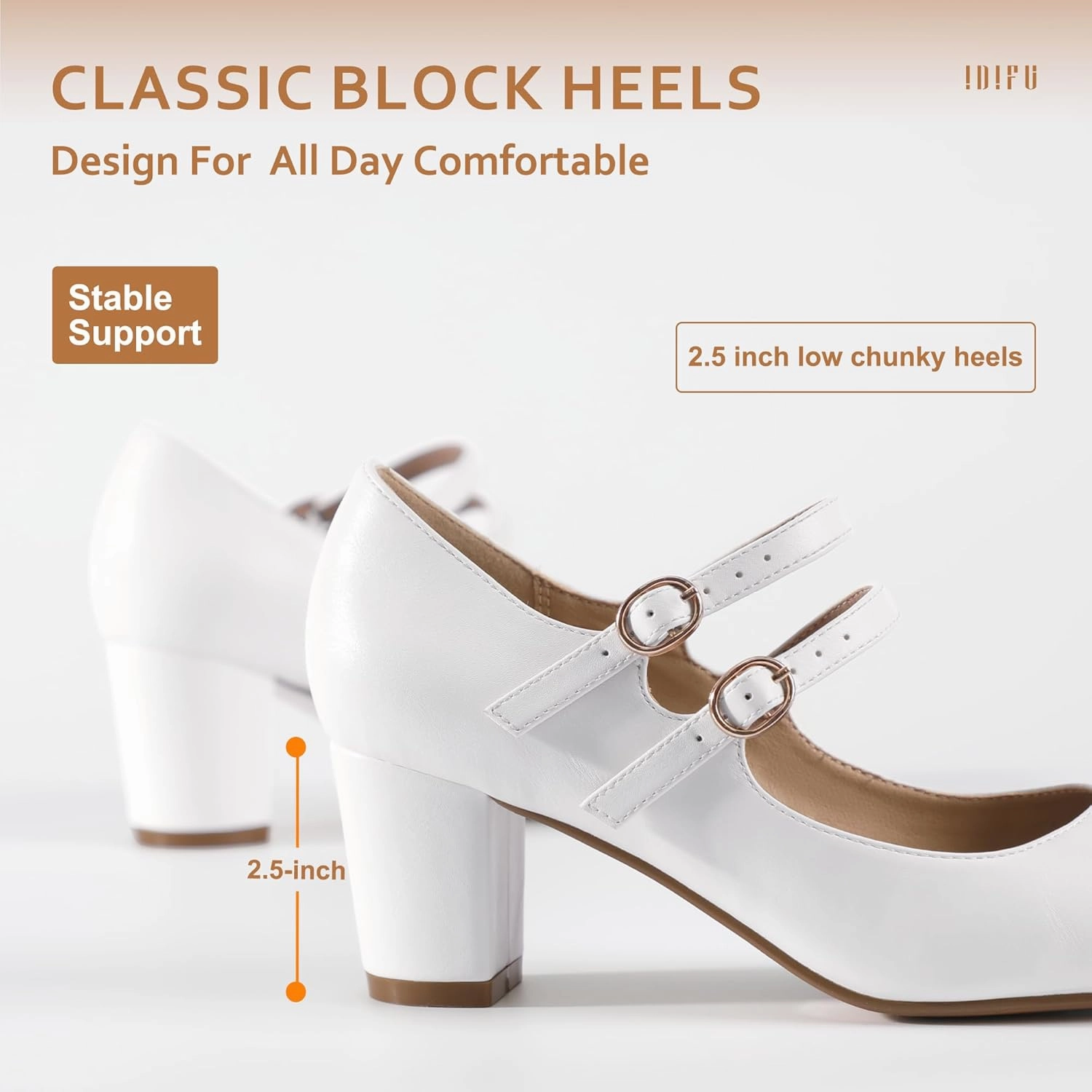 IDIFU Women's Dress Shoes for Women Pumps Mary Jane Heels Low Block Round Closed Toe Wedding Office Work