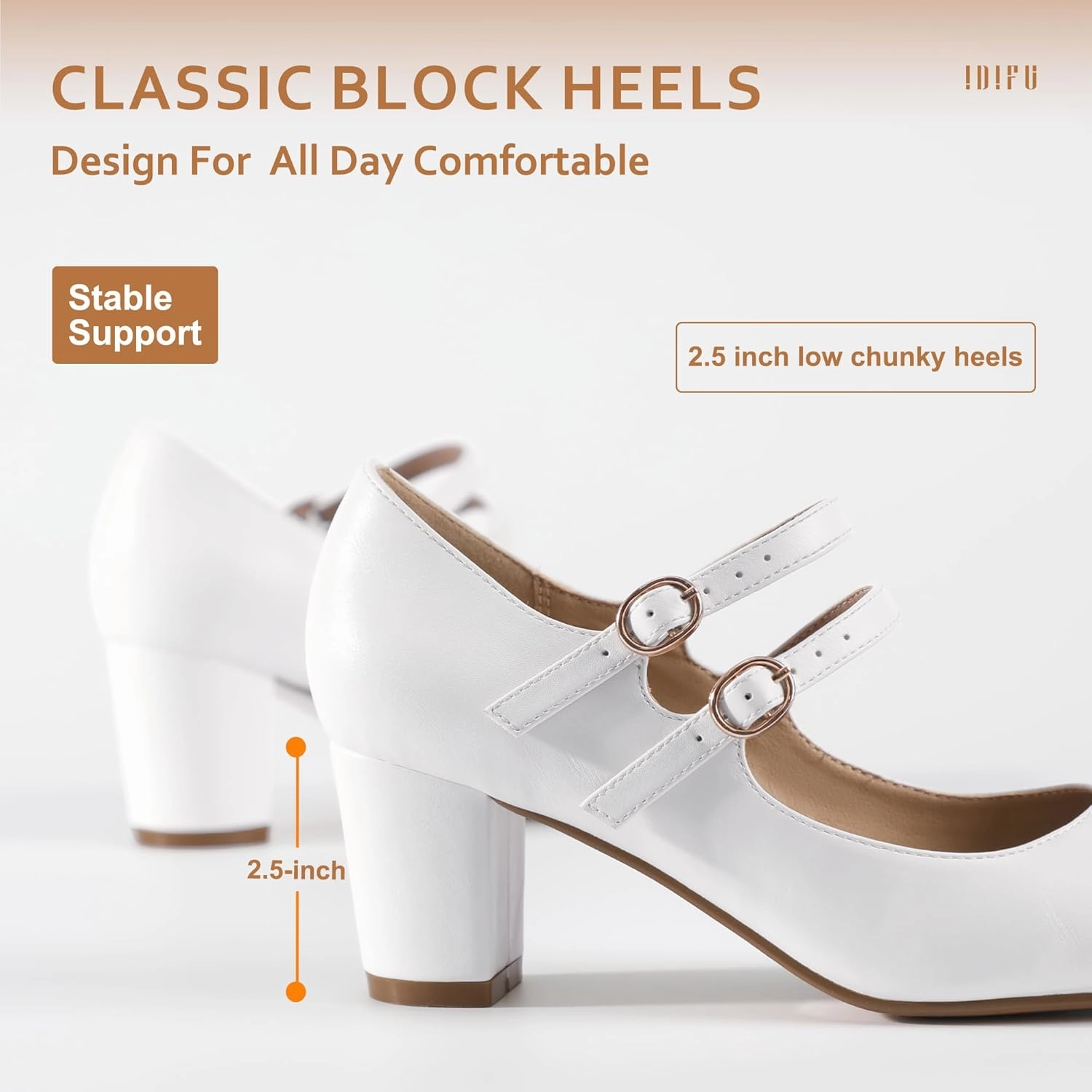 IDIFU Women's Dress Shoes for Women Pumps Mary Jane Heels Low Block Round Closed Toe Wedding Office Work