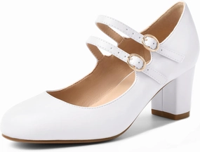 IDIFU Women's Dress Shoes for Women Pumps Mary Jane Heels Low Block Round Closed Toe Wedding Office Work