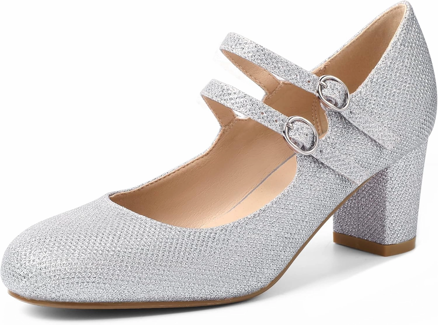 IDIFU Women's Dress Shoes for Women Pumps Mary Jane Heels Low Block Round Closed Toe Wedding Office Work