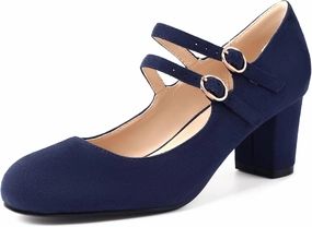 IDIFU Women's Dress Shoes for Women Pumps Mary Jane Heels Low Block Round Closed Toe Wedding Office Work
