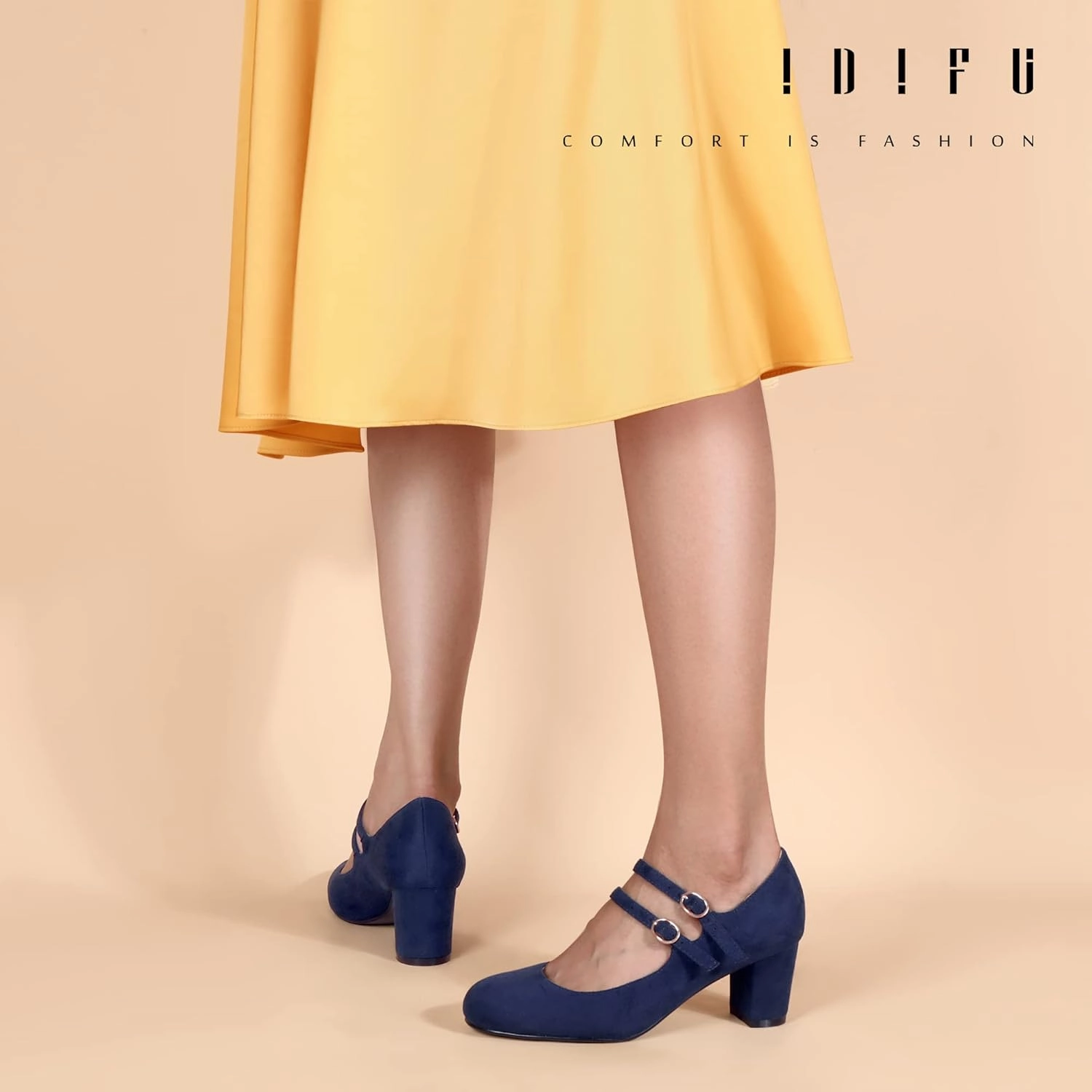 IDIFU Women's Dress Shoes for Women Pumps Mary Jane Heels Low Block Round Closed Toe Wedding Office Work