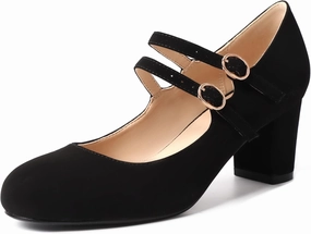 IDIFU Women's Dress Shoes for Women Pumps Mary Jane Heels Low Block Round Closed Toe Wedding Office Work
