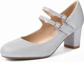 IDIFU Women's Dress Shoes for Women Pumps Mary Jane Heels Low Block Round Closed Toe Wedding Office Work