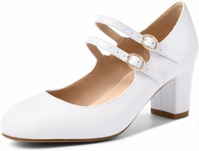 IDIFU Women's Dress Shoes for Women Pumps Mary Jane Heels Low Block Round Closed Toe Wedding Office Work