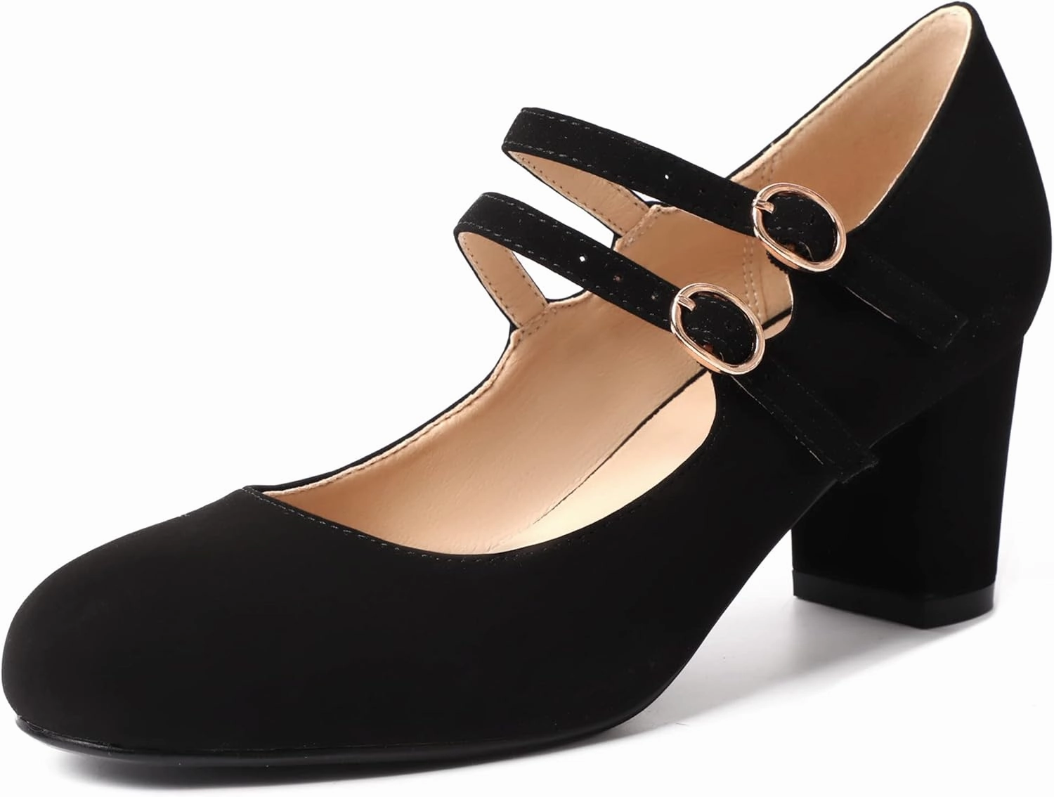 IDIFU Women's Dress Shoes for Women Pumps Mary Jane Heels Low Block Round Closed Toe Wedding Office Work