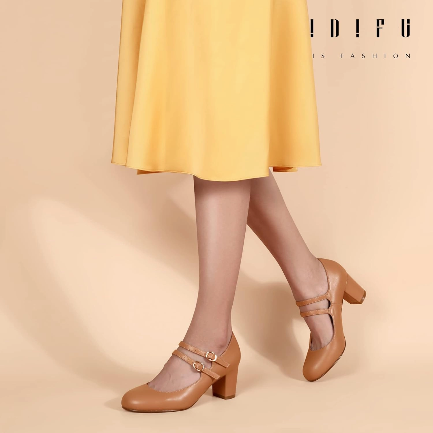 IDIFU Women's Dress Shoes for Women Pumps Mary Jane Heels Low Block Round Closed Toe Wedding Office Work
