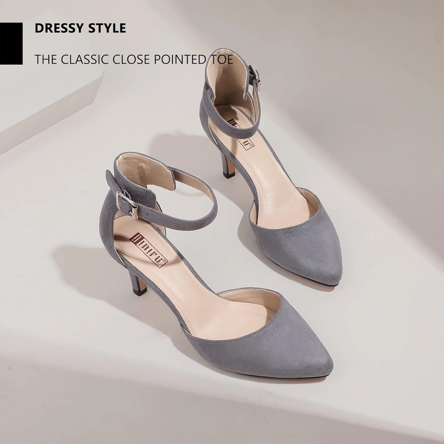 IDIFU Women's IN3 D'Orsay Pumps Low Kitten Heels for Women Dress Shoes Pointed Closed Toe Wedding Bride Ankle Strap Dressy Silver Black Nude White Gold Heels for Women