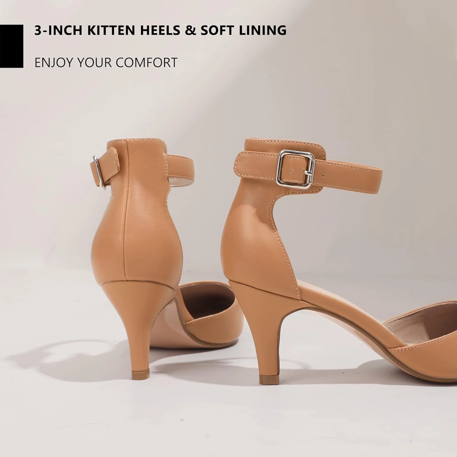 IDIFU Women's IN3 D'Orsay Pumps Low Kitten Heels for Women Dress Shoes Pointed Closed Toe Wedding Bride Ankle Strap Dressy Silver Black Nude White Gold Heels for Women