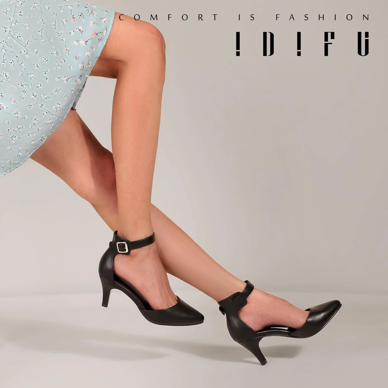 IDIFU Women's IN3 D'Orsay Pumps Low Kitten Heels for Women Dress Shoes Pointed Closed Toe Wedding Bride Ankle Strap Dressy Silver Black Nude White Gold Heels for Women