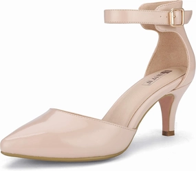 IDIFU Women's IN3 D'Orsay Pumps Low Kitten Heels for Women Dress Shoes Pointed Closed Toe Wedding Bride Ankle Strap Dressy Silver Black Nude White Gold Heels for Women
