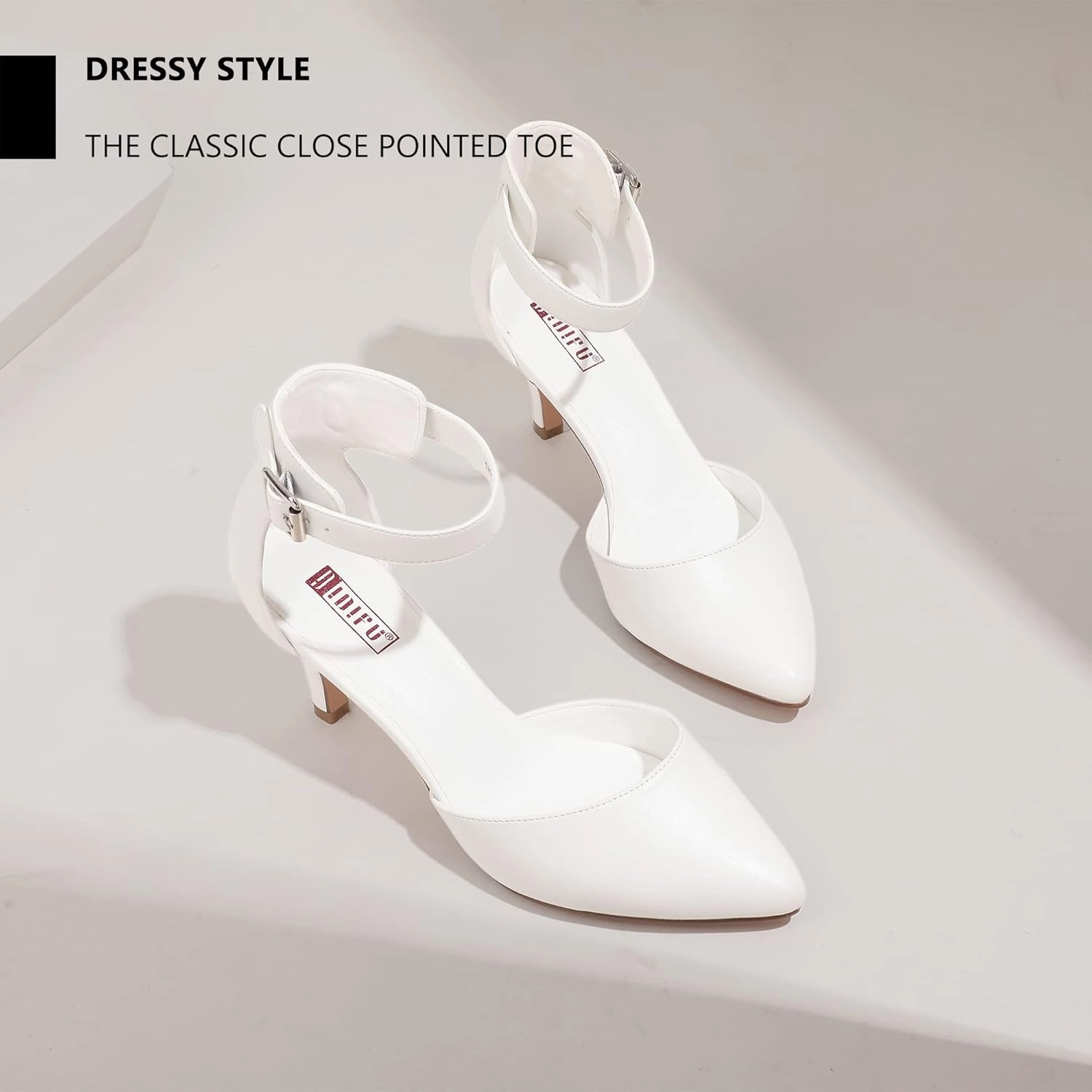 IDIFU Women's IN3 D'Orsay Pumps Low Kitten Heels for Women Dress Shoes Pointed Closed Toe Wedding Bride Ankle Strap Dressy Silver Black Nude White Gold Heels for Women