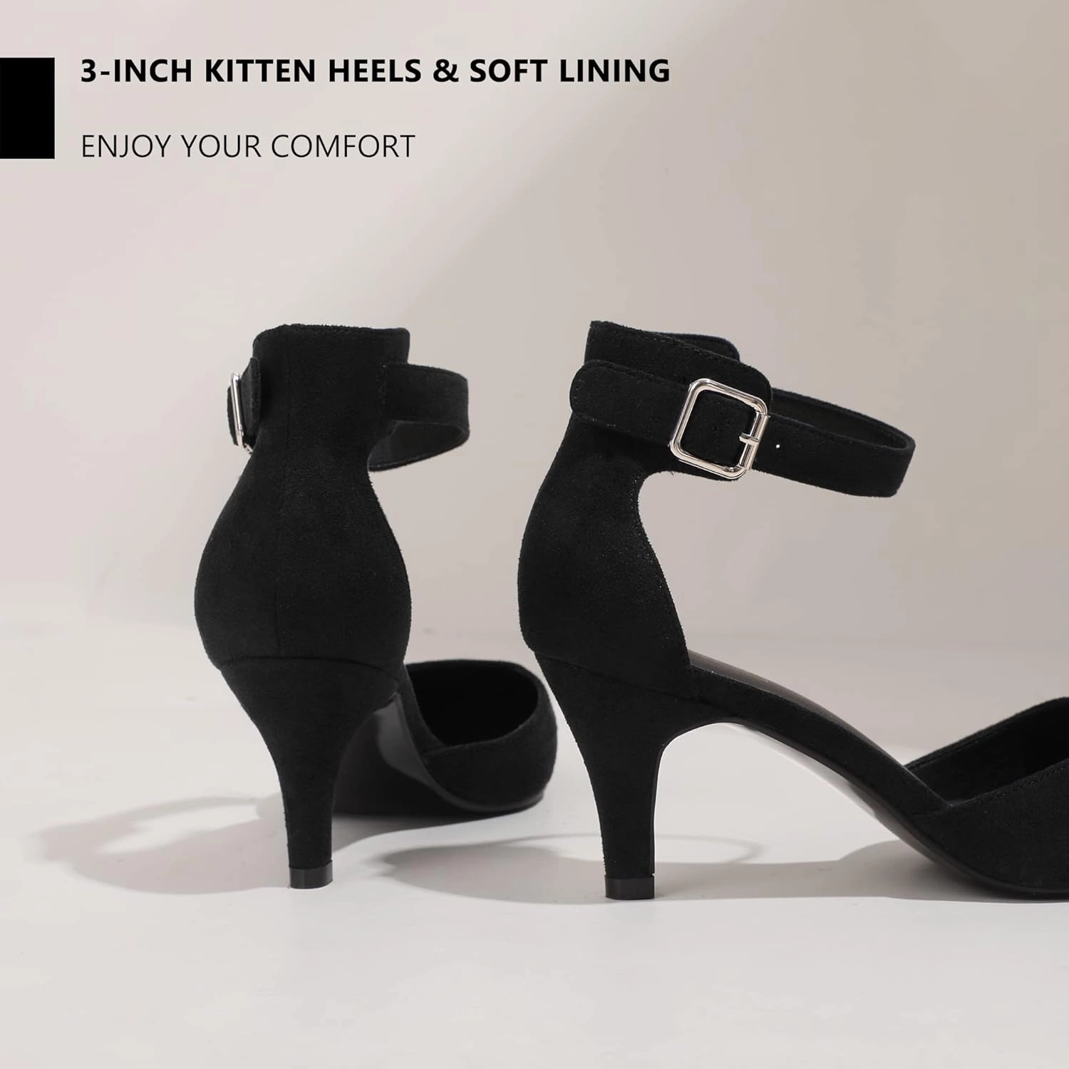 IDIFU Women's IN3 D'Orsay Pumps Low Kitten Heels for Women Dress Shoes Pointed Closed Toe Wedding Bride Ankle Strap Dressy Silver Black Nude White Gold Heels for Women