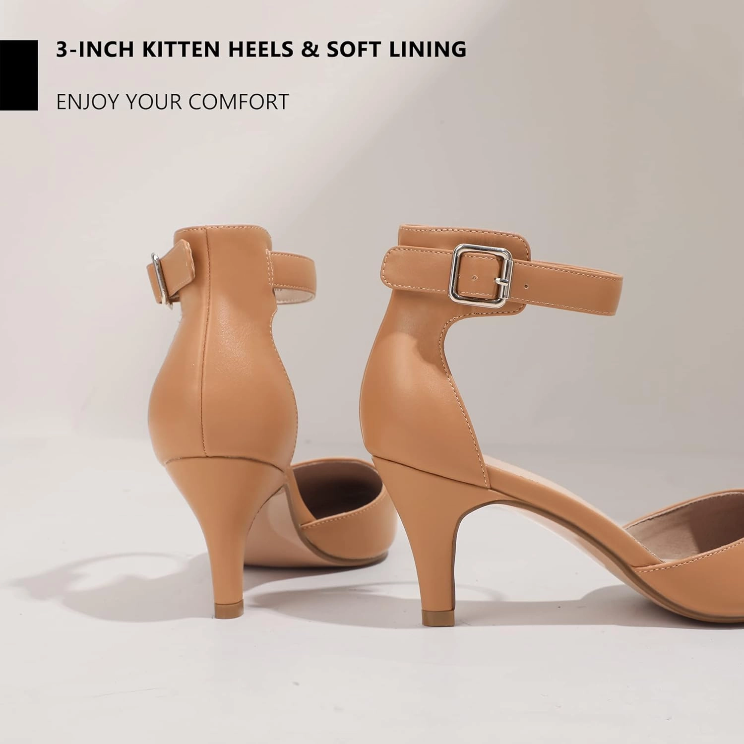 IDIFU Women's IN3 D'Orsay Pumps Low Kitten Heels for Women Dress Shoes Pointed Closed Toe Wedding Bride Ankle Strap Dressy Silver Black Nude White Gold Heels for Women