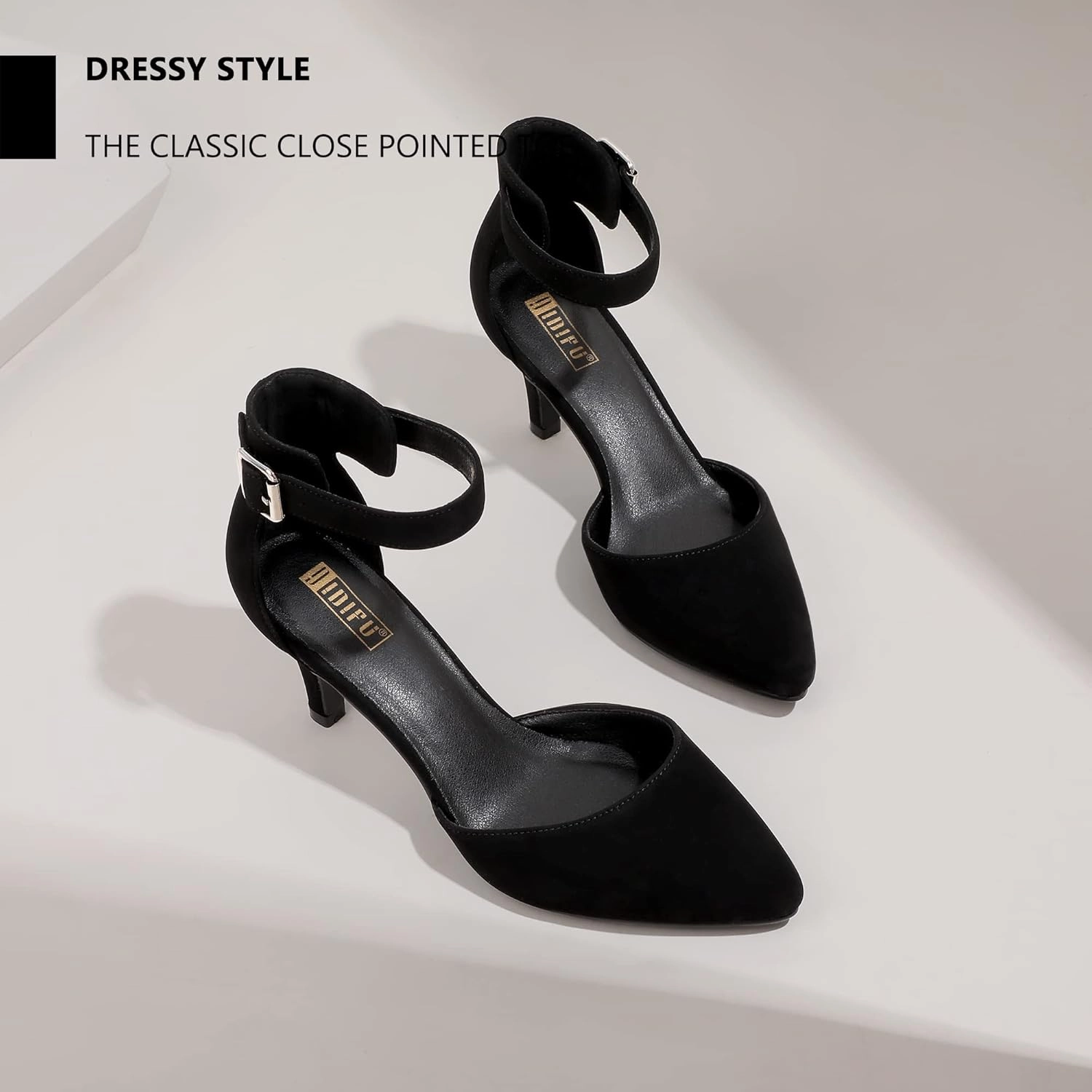IDIFU Women's IN3 D'Orsay Pumps Low Kitten Heels for Women Dress Shoes Pointed Closed Toe Wedding Bride Ankle Strap Dressy Silver Black Nude White Gold Heels for Women