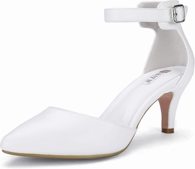 IDIFU Women's IN3 D'Orsay Pumps Low Kitten Heels for Women Dress Shoes Pointed Closed Toe Wedding Bride Ankle Strap Dressy Silver Black Nude White Gold Heels for Women