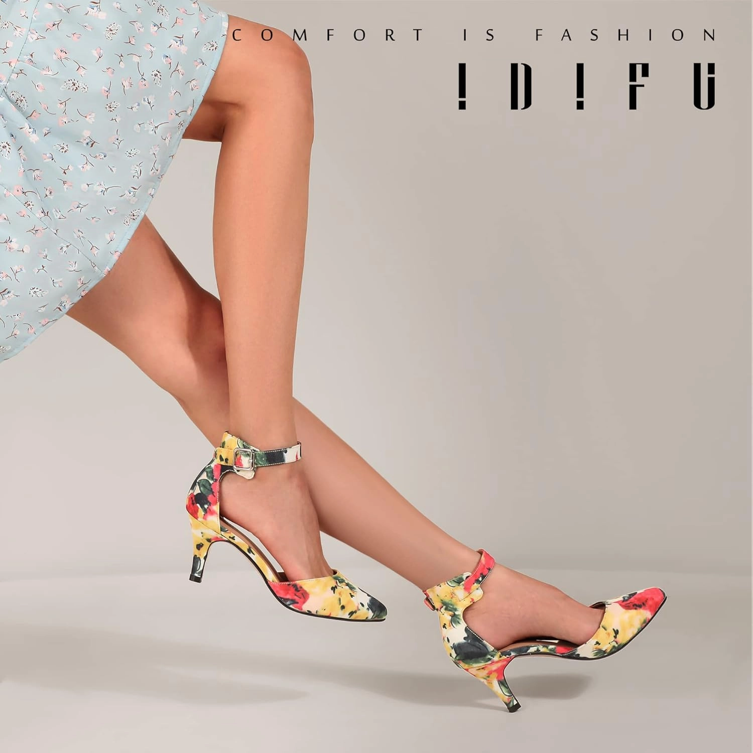 IDIFU Women's IN3 D'Orsay Pumps Low Kitten Heels for Women Dress Shoes Pointed Closed Toe Wedding Bride Ankle Strap Dressy Silver Black Nude White Gold Heels for Women