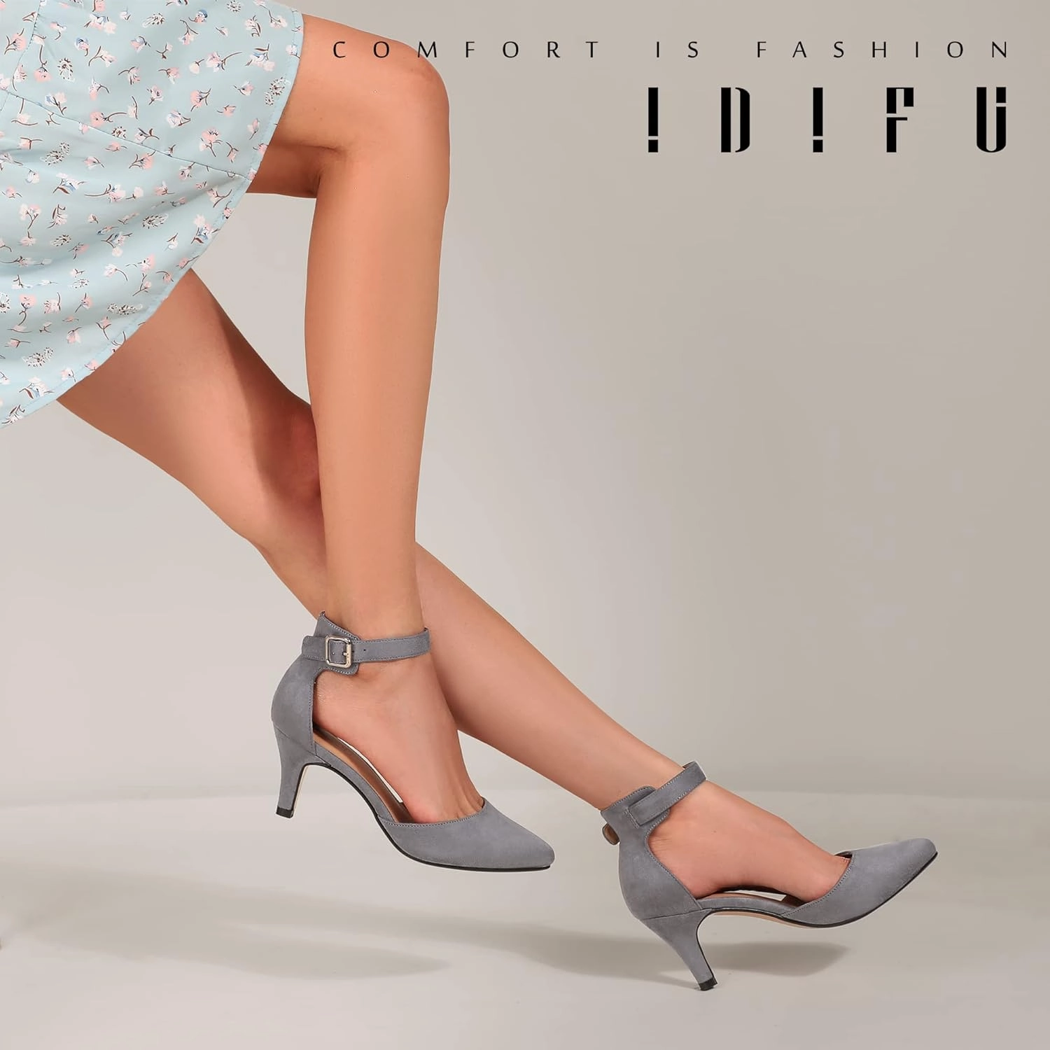 IDIFU Women's IN3 D'Orsay Pumps Low Kitten Heels for Women Dress Shoes Pointed Closed Toe Wedding Bride Ankle Strap Dressy Silver Black Nude White Gold Heels for Women