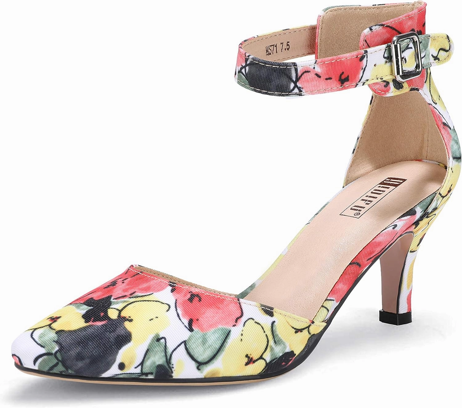 IDIFU Women's IN3 D'Orsay Pumps Low Kitten Heels for Women Dress Shoes Pointed Closed Toe Wedding Bride Ankle Strap Dressy Silver Black Nude White Gold Heels for Women