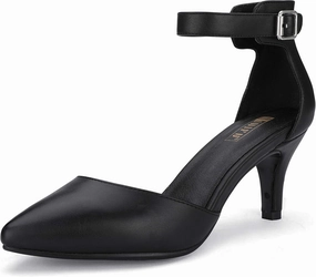 IDIFU Women's IN3 D'Orsay Pumps Low Kitten Heels for Women Dress Shoes Pointed Closed Toe Wedding Bride Ankle Strap Dressy Silver Black Nude White Gold Heels for Women