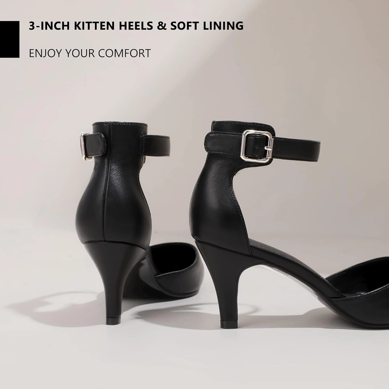 IDIFU Women's IN3 D'Orsay Pumps Low Kitten Heels for Women Dress Shoes Pointed Closed Toe Wedding Bride Ankle Strap Dressy Silver Black Nude White Gold Heels for Women