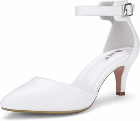 IDIFU Women's IN3 D'Orsay Pumps Low Kitten Heels for Women Dress Shoes Pointed Closed Toe Wedding Bride Ankle Strap Dressy Silver Black Nude White Gold Heels for Women