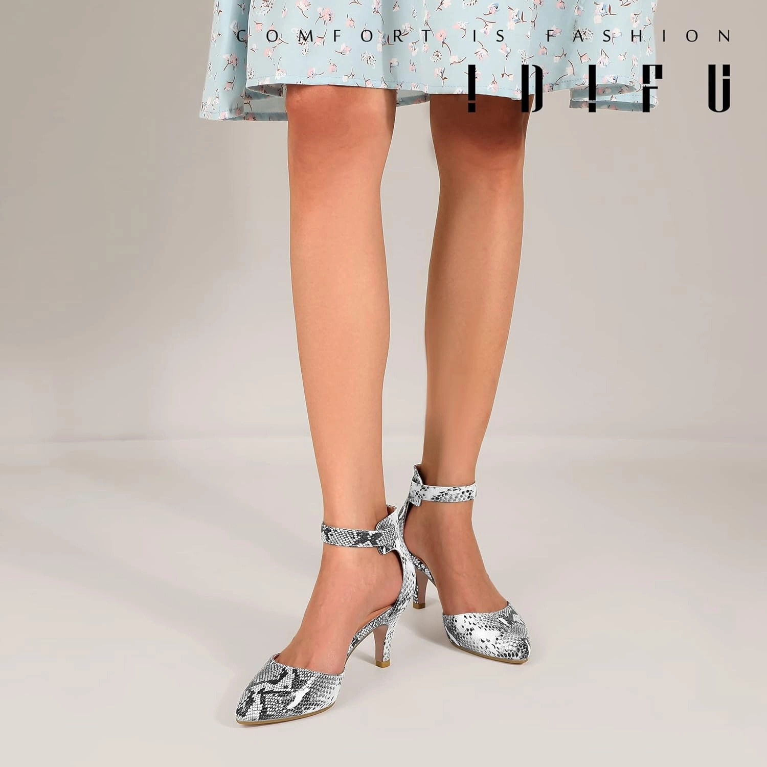 IDIFU Women's IN3 D'Orsay Pumps Low Kitten Heels for Women Dress Shoes Pointed Closed Toe Wedding Bride Ankle Strap Dressy Silver Black Nude White Gold Heels for Women