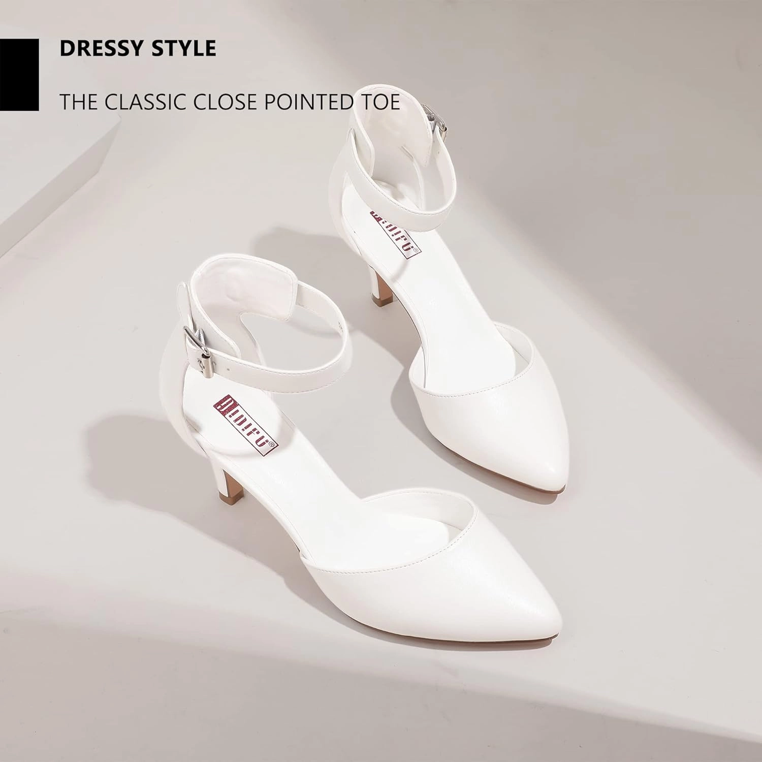 IDIFU Women's IN3 D'Orsay Pumps Low Kitten Heels for Women Dress Shoes Pointed Closed Toe Wedding Bride Ankle Strap Dressy Silver Black Nude White Gold Heels for Women