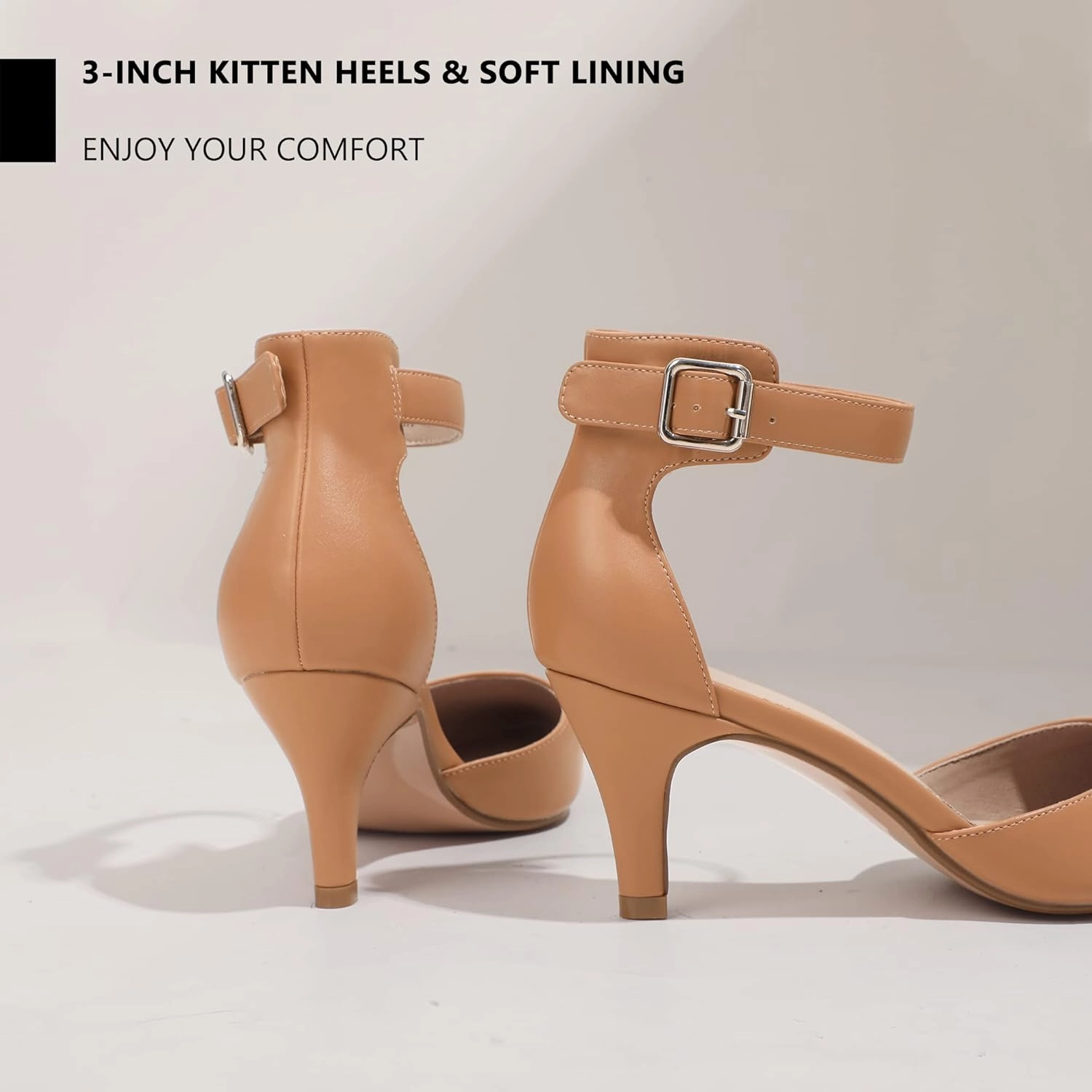 IDIFU Women's IN3 D'Orsay Pumps Low Kitten Heels for Women Dress Shoes Pointed Closed Toe Wedding Bride Ankle Strap Dressy Silver Black Nude White Gold Heels for Women