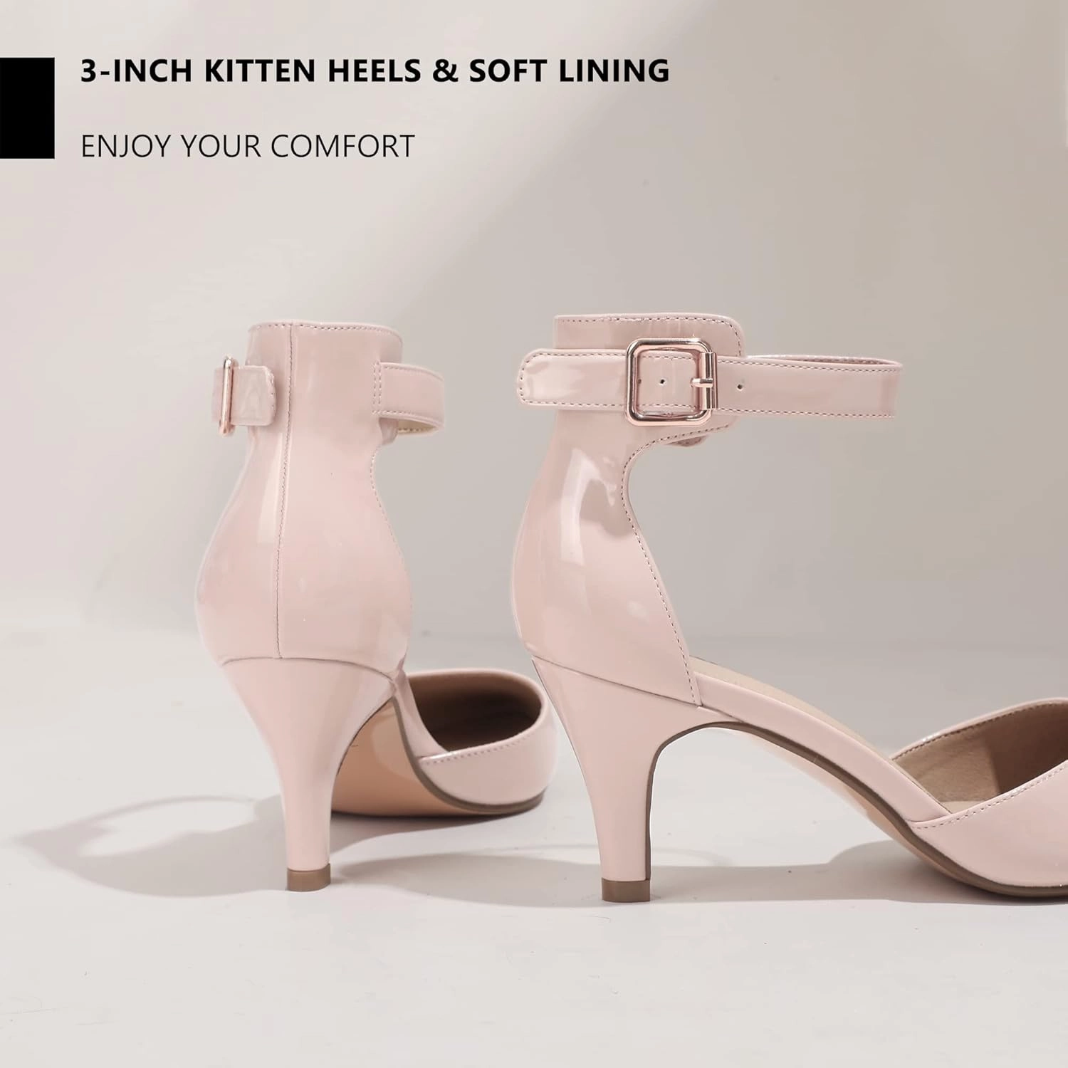 IDIFU Women's IN3 D'Orsay Pumps Low Kitten Heels for Women Dress Shoes Pointed Closed Toe Wedding Bride Ankle Strap Dressy Silver Black Nude White Gold Heels for Women