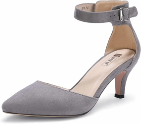 IDIFU Women's IN3 D'Orsay Pumps Low Kitten Heels for Women Dress Shoes Pointed Closed Toe Wedding Bride Ankle Strap Dressy Silver Black Nude White Gold Heels for Women