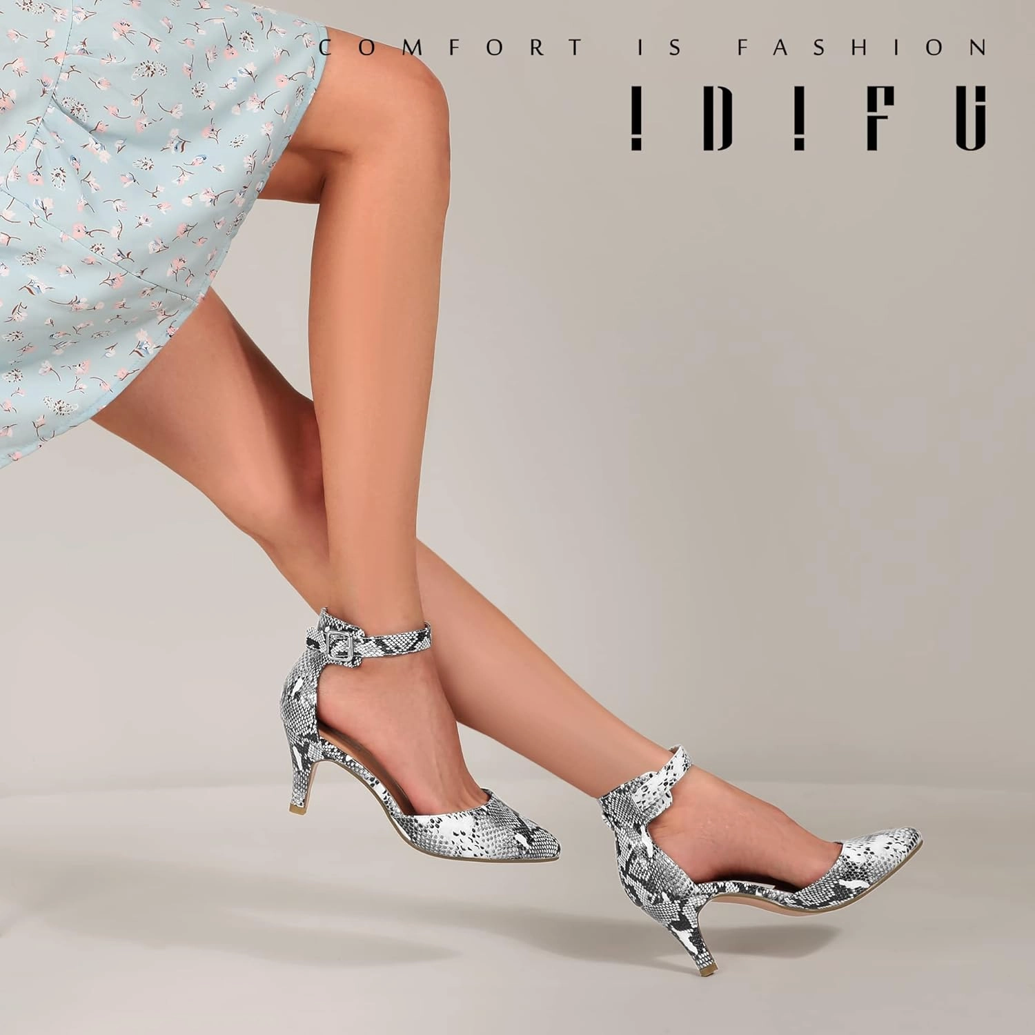IDIFU Women's IN3 D'Orsay Pumps Low Kitten Heels for Women Dress Shoes Pointed Closed Toe Wedding Bride Ankle Strap Dressy Silver Black Nude White Gold Heels for Women