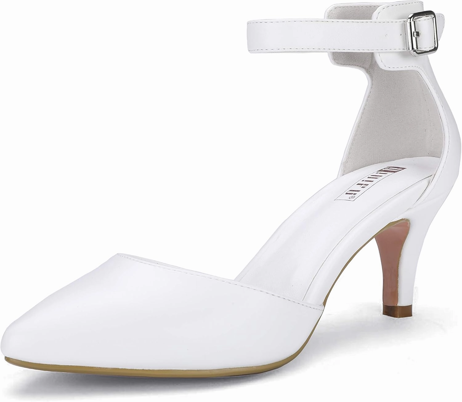 IDIFU Women's IN3 D'Orsay Pumps Low Kitten Heels for Women Dress Shoes Pointed Closed Toe Wedding Bride Ankle Strap Dressy Silver Black Nude White Gold Heels for Women