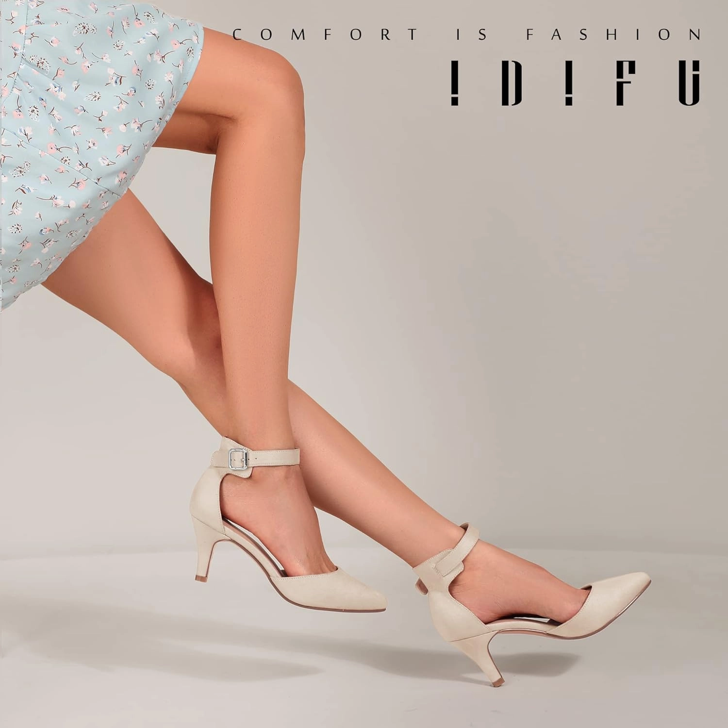 IDIFU Women's IN3 D'Orsay Pumps Low Kitten Heels for Women Dress Shoes Pointed Closed Toe Wedding Bride Ankle Strap Dressy Silver Black Nude White Gold Heels for Women