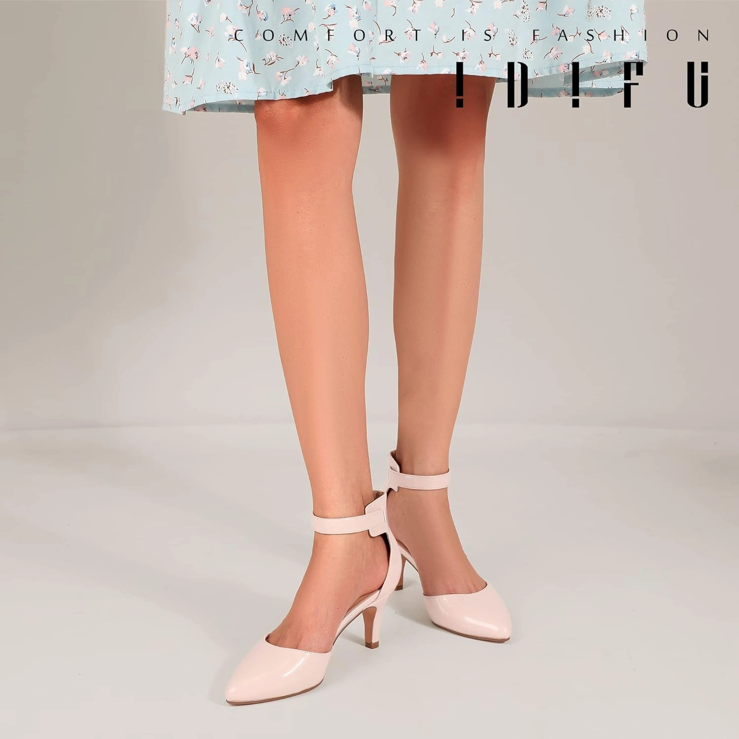 IDIFU Women's IN3 D'Orsay Pumps Low Kitten Heels for Women Dress Shoes Pointed Closed Toe Wedding Bride Ankle Strap Dressy Silver Black Nude White Gold Heels for Women