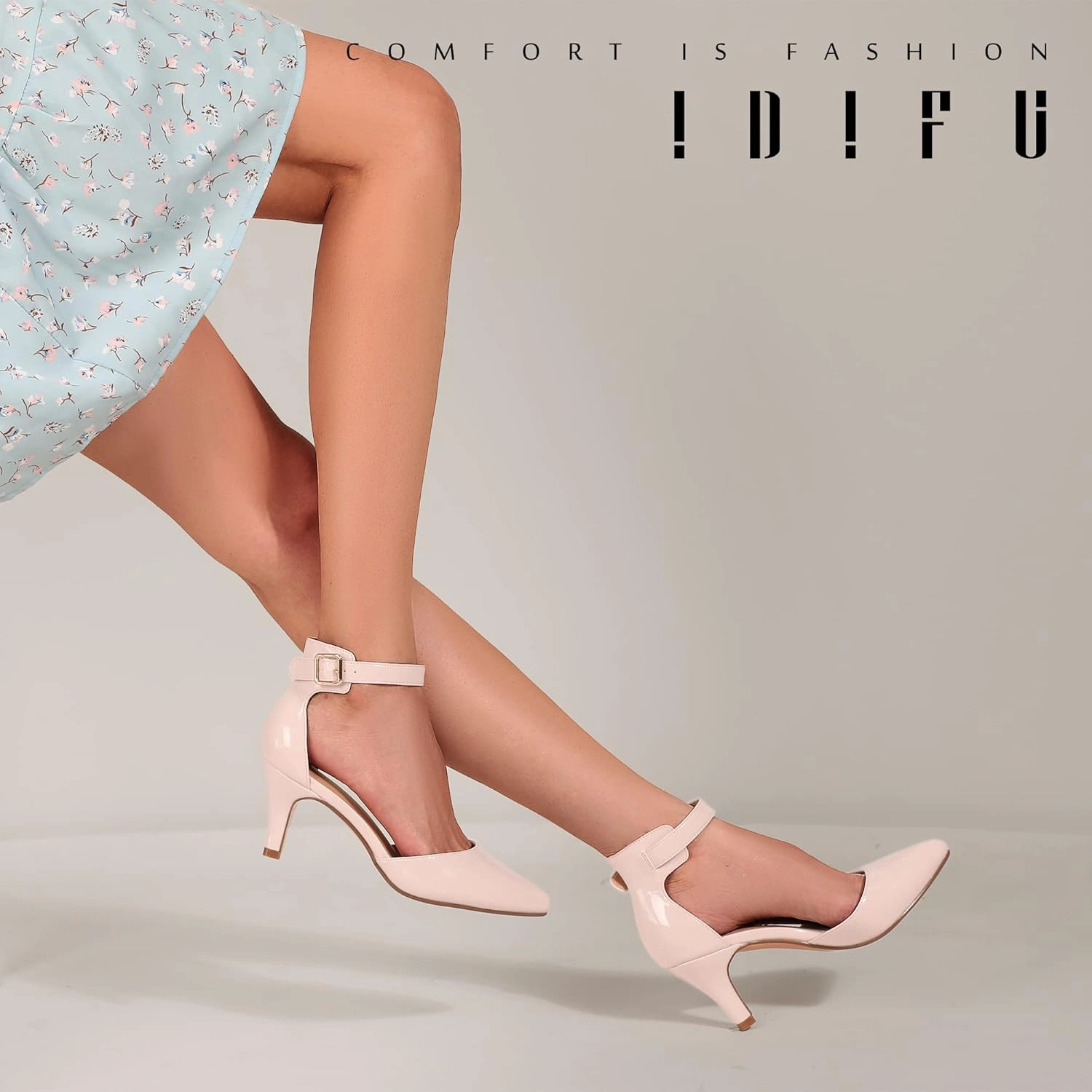 IDIFU Women's IN3 D'Orsay Pumps Low Kitten Heels for Women Dress Shoes Pointed Closed Toe Wedding Bride Ankle Strap Dressy Silver Black Nude White Gold Heels for Women