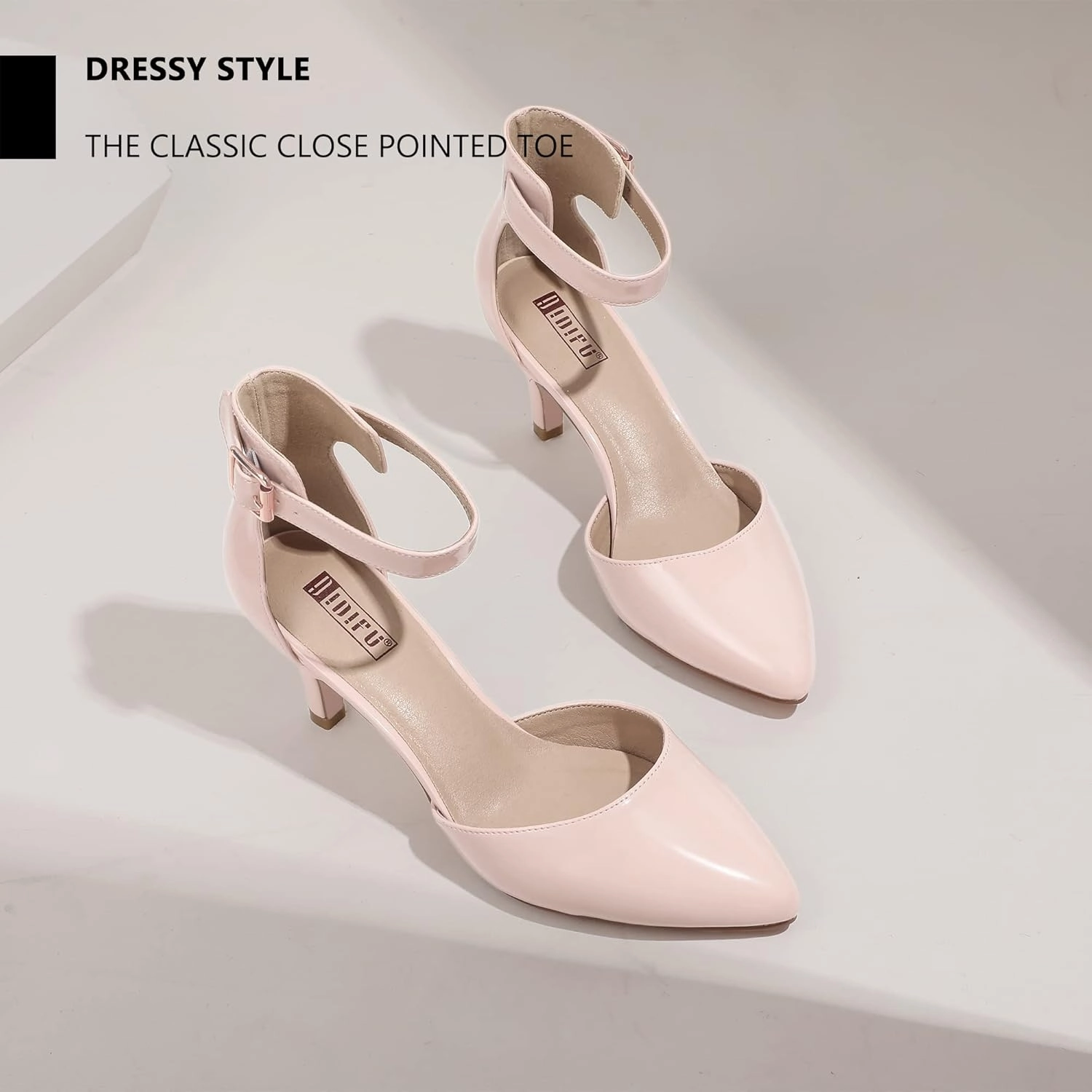 IDIFU Women's IN3 D'Orsay Pumps Low Kitten Heels for Women Dress Shoes Pointed Closed Toe Wedding Bride Ankle Strap Dressy Silver Black Nude White Gold Heels for Women