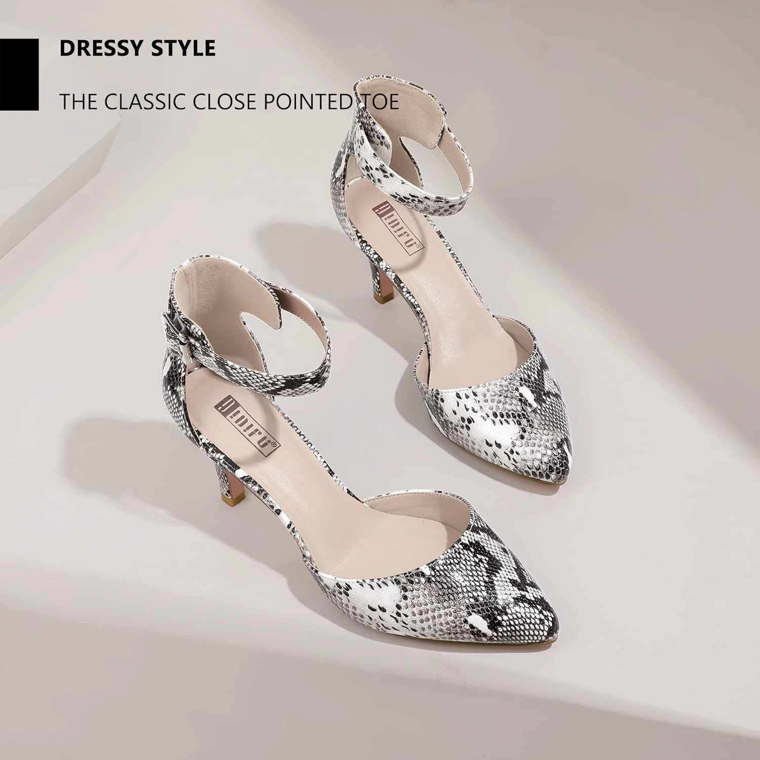IDIFU Women's IN3 D'Orsay Pumps Low Kitten Heels for Women Dress Shoes Pointed Closed Toe Wedding Bride Ankle Strap Dressy Silver Black Nude White Gold Heels for Women