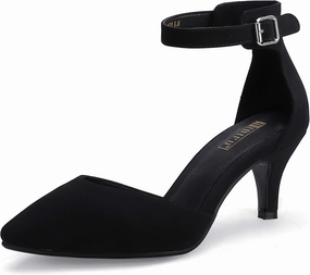 IDIFU Women's IN3 D'Orsay Pumps Low Kitten Heels for Women Dress Shoes Pointed Closed Toe Wedding Bride Ankle Strap Dressy Silver Black Nude White Gold Heels for Women
