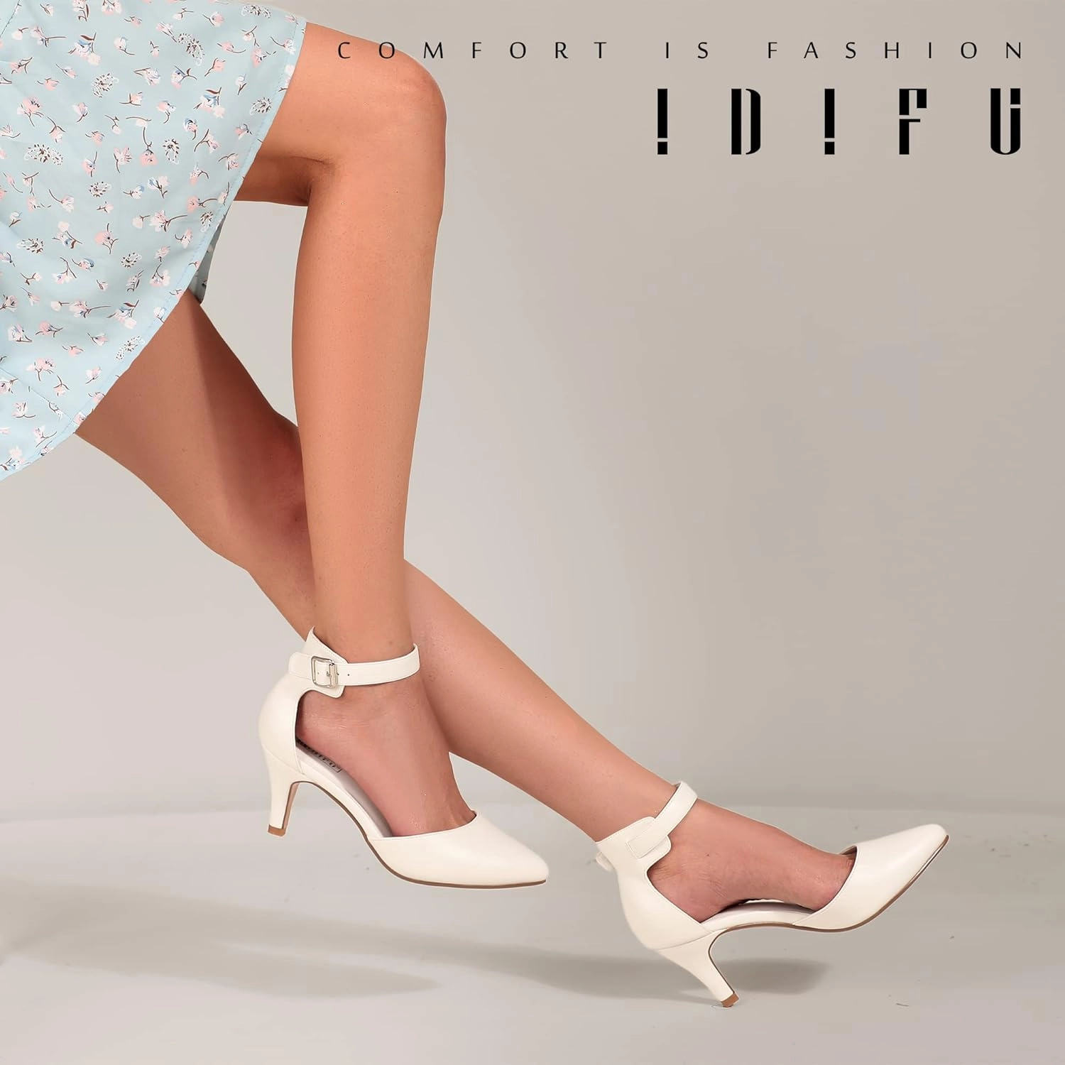 IDIFU Women's IN3 D'Orsay Pumps Low Kitten Heels for Women Dress Shoes Pointed Closed Toe Wedding Bride Ankle Strap Dressy Silver Black Nude White Gold Heels for Women