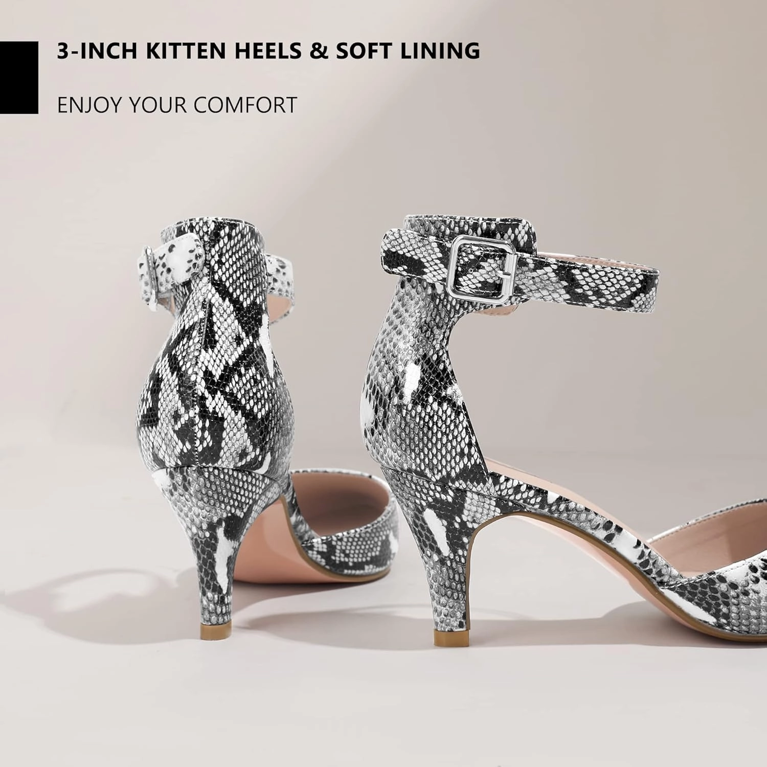 IDIFU Women's IN3 D'Orsay Pumps Low Kitten Heels for Women Dress Shoes Pointed Closed Toe Wedding Bride Ankle Strap Dressy Silver Black Nude White Gold Heels for Women