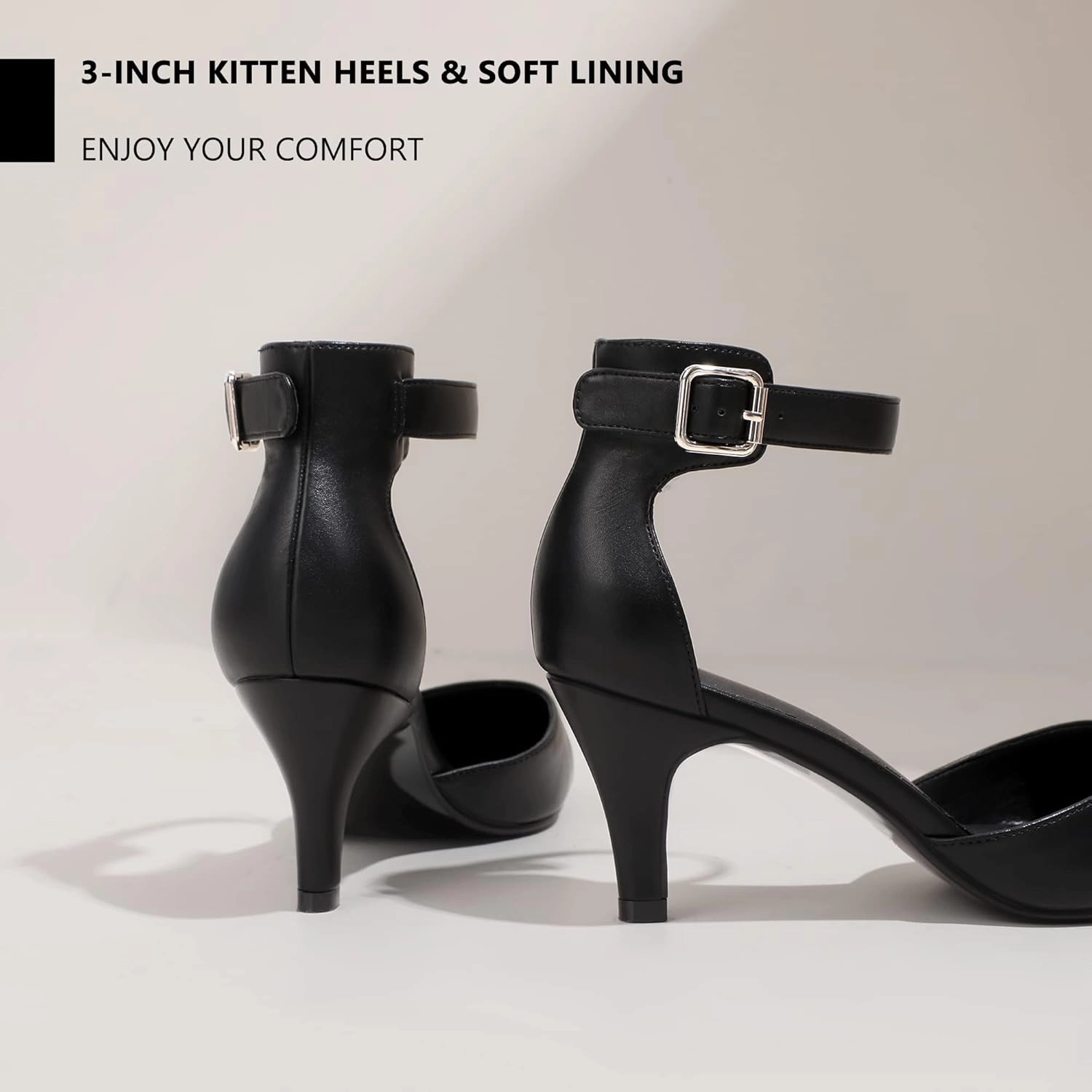 IDIFU Women's IN3 D'Orsay Pumps Low Kitten Heels for Women Dress Shoes Pointed Closed Toe Wedding Bride Ankle Strap Dressy Silver Black Nude White Gold Heels for Women