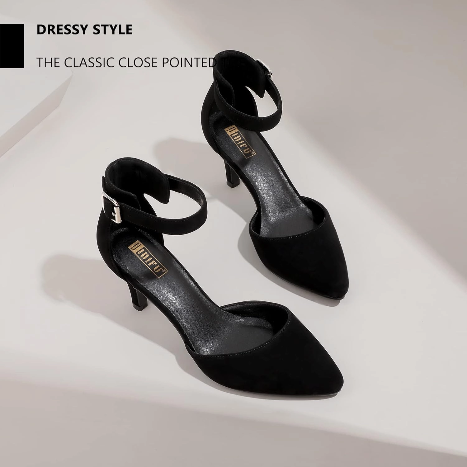 IDIFU Women's IN3 D'Orsay Pumps Low Kitten Heels for Women Dress Shoes Pointed Closed Toe Wedding Bride Ankle Strap Dressy Silver Black Nude White Gold Heels for Women