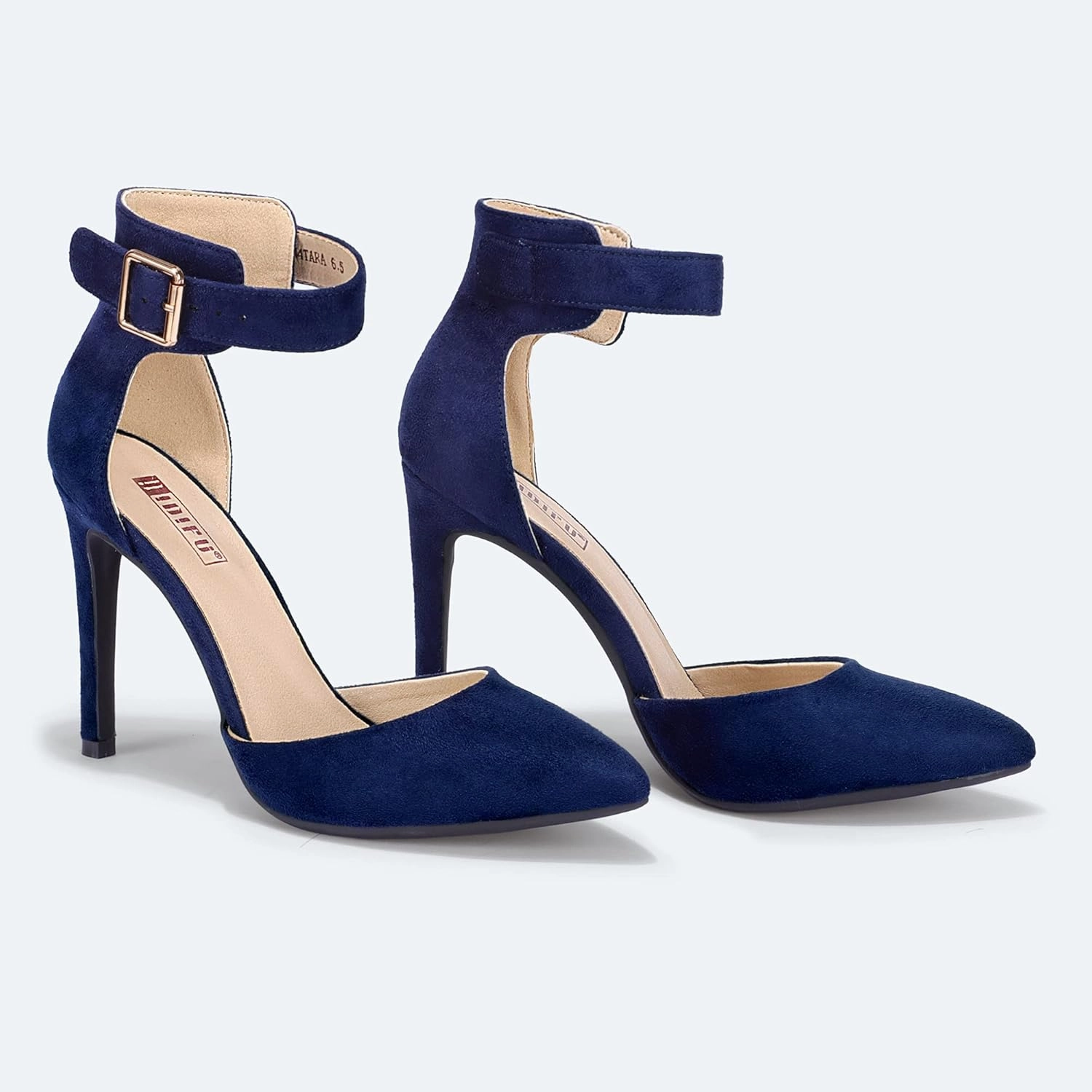 IDIFU Women's IN4 Pedazo High Block Heels Pumps Pointed Closed Toe Ankle Strap Dress Wedding Shoes