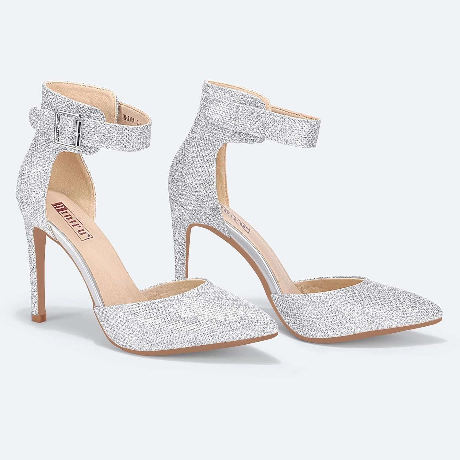 IDIFU Women's IN4 Pedazo High Block Heels Pumps Pointed Closed Toe Ankle Strap Dress Wedding Shoes