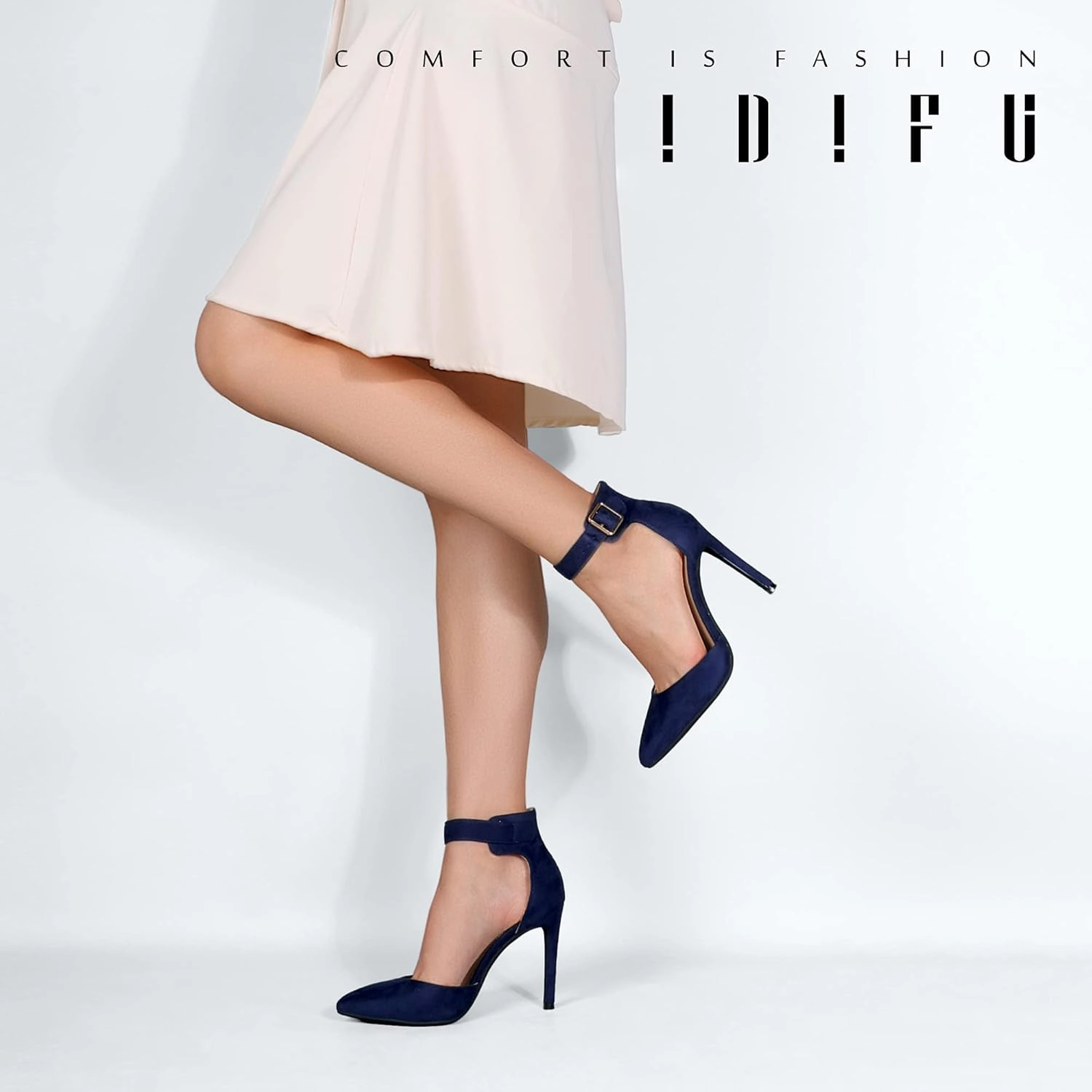 IDIFU Women's IN4 Pedazo High Block Heels Pumps Pointed Closed Toe Ankle Strap Dress Wedding Shoes