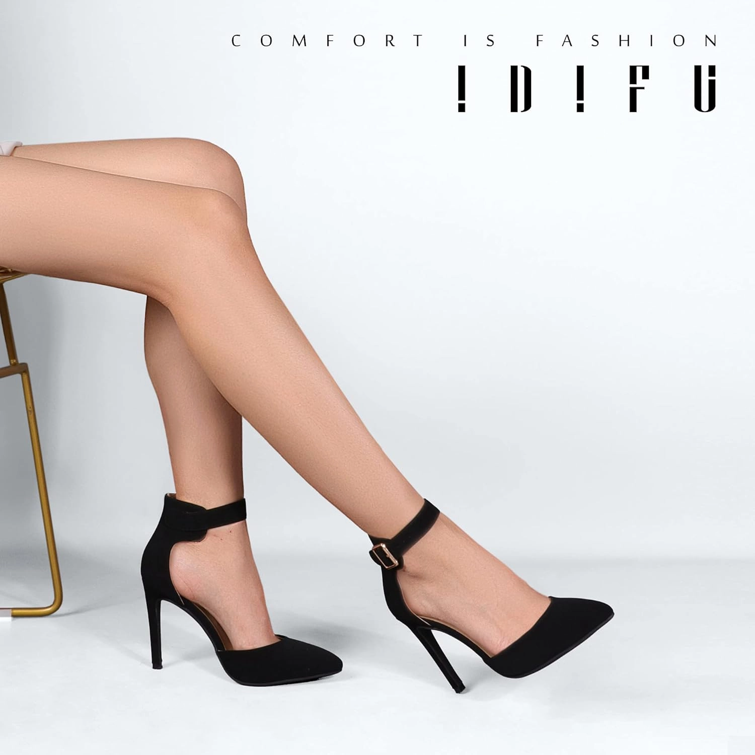 IDIFU Women's IN4 Pedazo High Block Heels Pumps Pointed Closed Toe Ankle Strap Dress Wedding Shoes