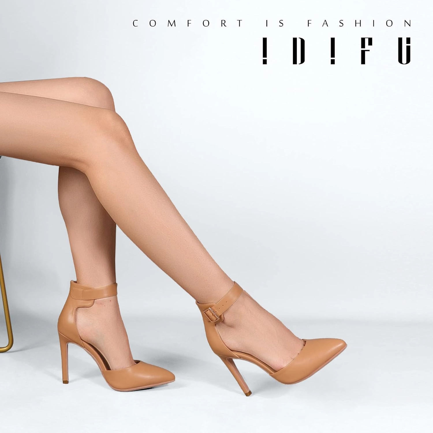 IDIFU Women's IN4 Pedazo High Block Heels Pumps Pointed Closed Toe Ankle Strap Dress Wedding Shoes